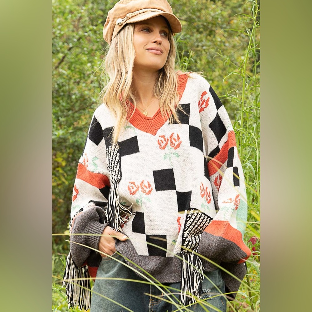 New Pol Oversized thick sweater Beautiful Gem with Details patchwork - Picture 3 of 4